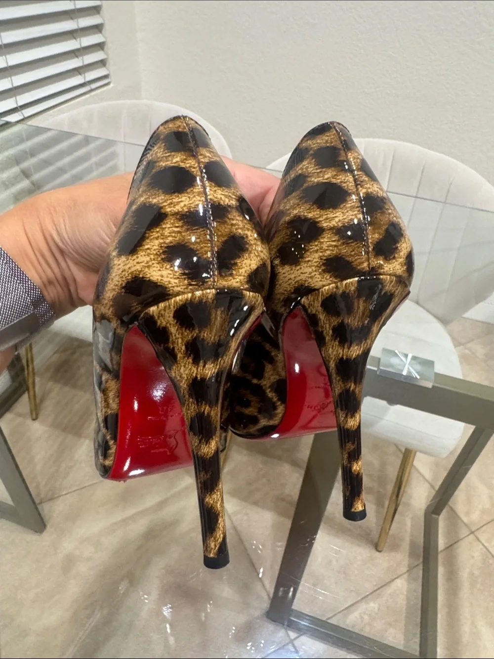 Christian Louboutin Leopard Patent Leather Pointed Toe Pumps - Brown/Black